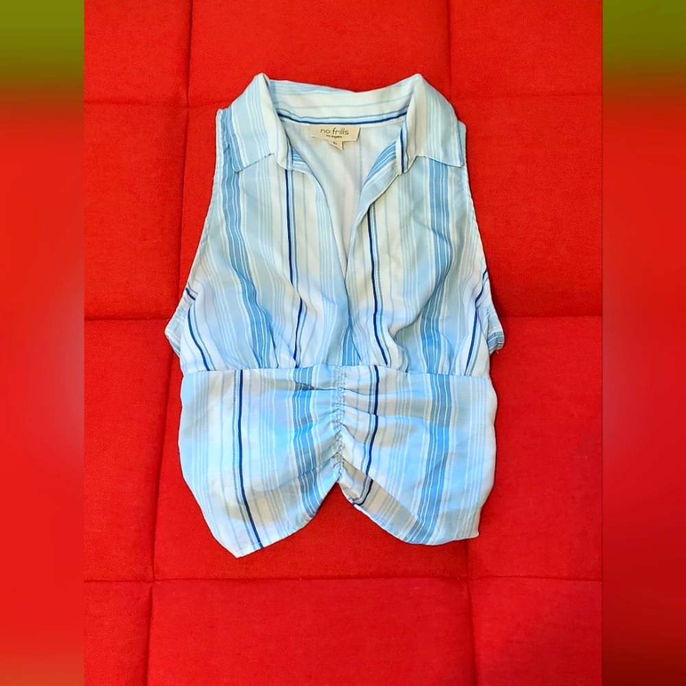 Blue and White Striped Sleeveless Top